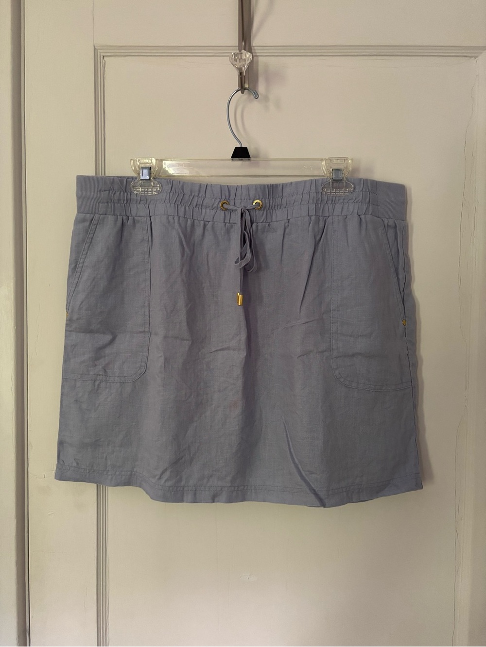 Light Blue Women's Drawstring Skort with Patch Pockets